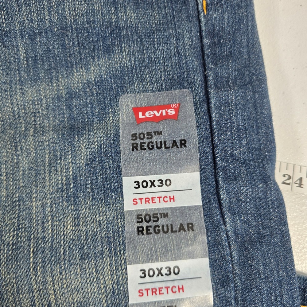 Levis 505 Regular‎ Fit Straight Leg Stretch Jeans Mens 30x30 Dark Wash Blue NWT - Picture 2 of 8